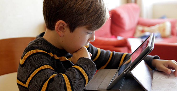 Young male student looking computer screen