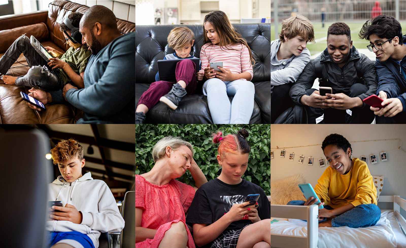 collage of images of teens using social media