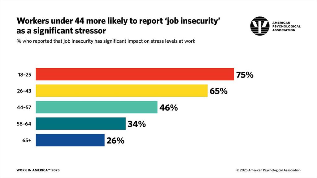 infographic showing the age distribution of people who reported that job insecurity has significant impact on stress levels at work