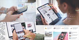 collage of people looking at phones, tablets, and websites depicting misinformation
