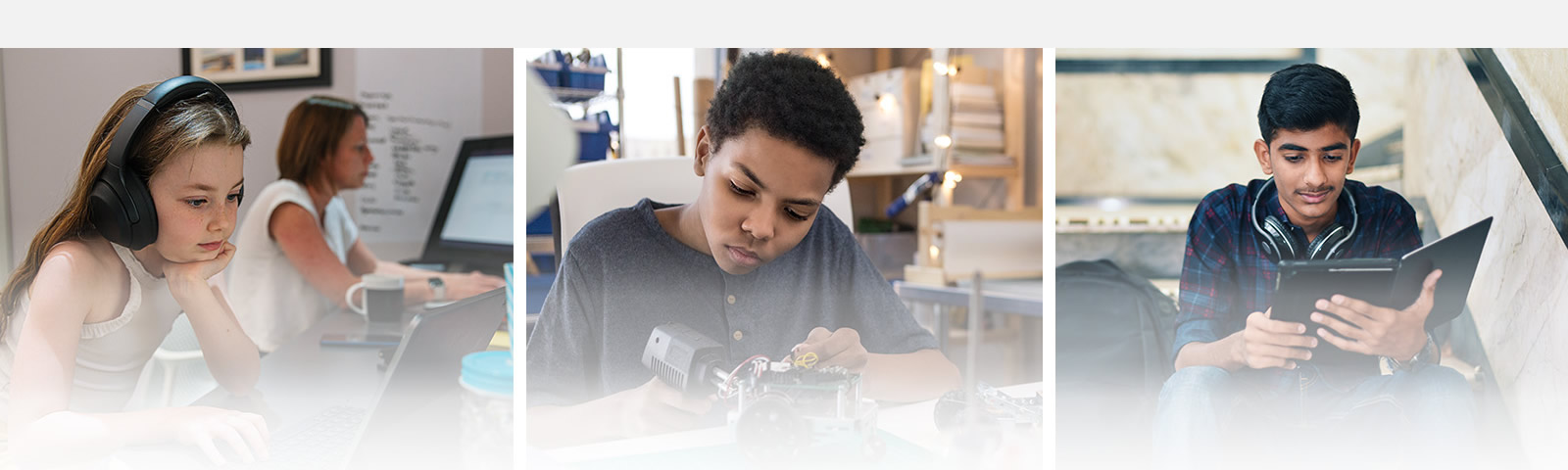 Collage of young in children studying