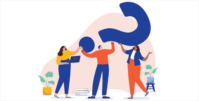 Businesspeople with question mark