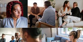 Collage of individuals displaying different methods of coping with trauma.